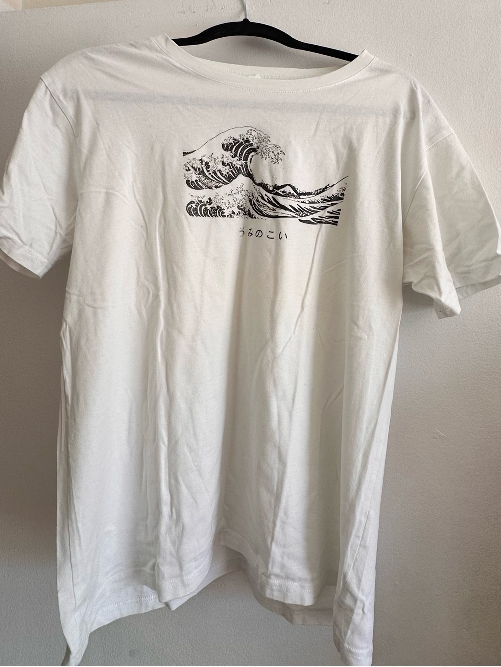 SHEIN White Short Sleeve Tee with Black Wave Graphic